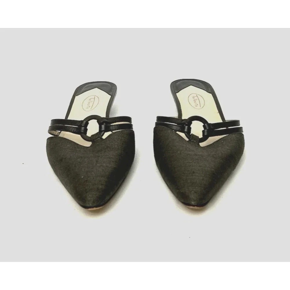 Talbots Pointed-Toe Slip-On Mules Women's 9.5 B Gray Double Strap Kitten Heel